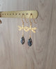 Gold dragonfly earrings with Black Diamond Swarovski drops