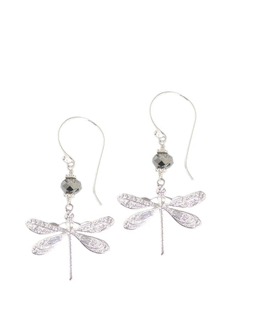 Dragonfly earrings with Black Diamond Swarovski crystals - Dige Designs
