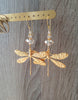 Gold dragonfly earrings with Golden Shadow Austrian crystals 