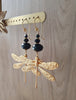 Gold dragonfly earrings with black Austrian crystals
