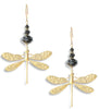 18K gold plated statement dragonfly earrings with black Swarovski crystals