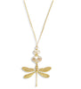 Long 18K gold plated dragonfly necklace with Golden Shadow Swarovski crystals