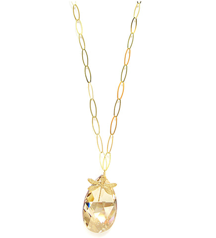 Long dragonfly necklace with a Golden Shadow Swarovski crystal pendant