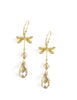 Gold dragonfly earrings with Golden Shadow drops