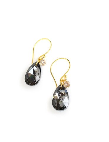 18K gold plated earrings with Black Diamond crystal drops