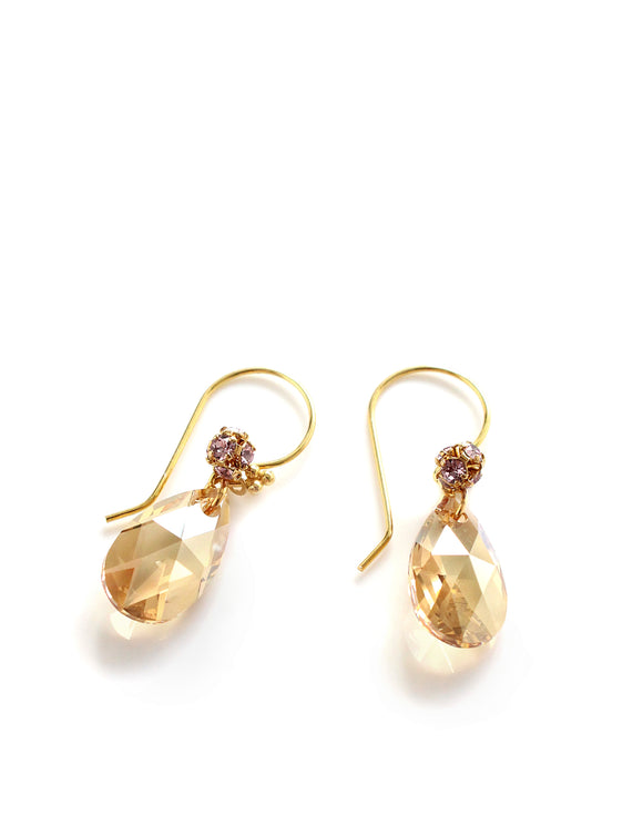 Gold earrings with Golden Shadow Austrian crystal drops and balls