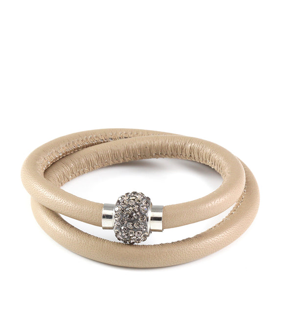 Beige double wrap leather bracelet with Swarovski crystals - Dige Designs