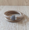 Beige double wrap leather bracelet with Austrian crystals - Dige Designs