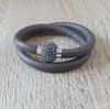 Taupe double wrap leather bracelet with Swarovski crystals - Dige Designs