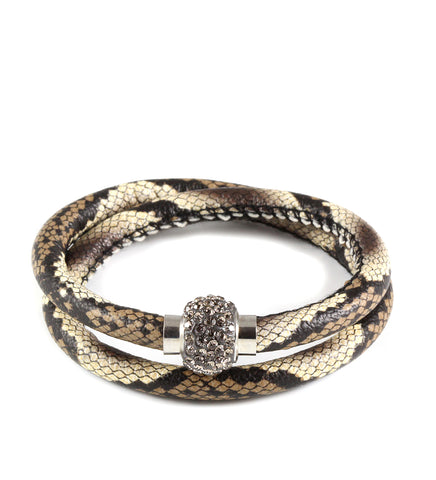 Double wrap snake leather bracelet with crystals