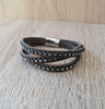 Dark Brown triple wrap leather bracelet with Swarovski crystals