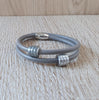 Grey double wrap leather bracelet with Swarovski pavé elements