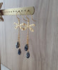 Gold dragonfly and black diamond Austrian crystal earrings