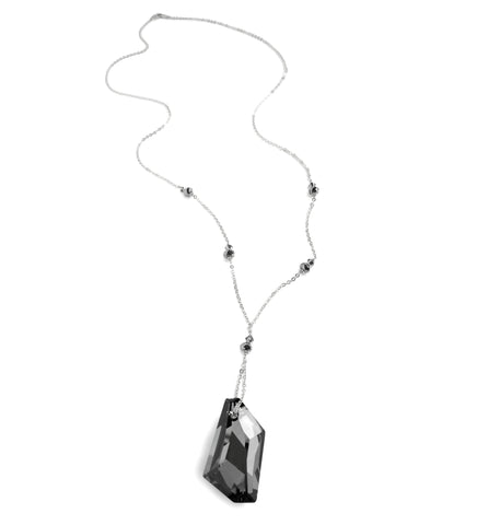Long silver necklace with Black Silver Night Swarovski crystals and pendant