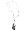 Long silver necklace with Black Silver Night Swarovski crystals and pendant