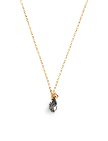 Short 18K gold plated necklace with Black Diamond crystal drop and charm