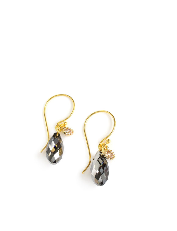 18K gold plated earrings with Black Diamond crystal drops