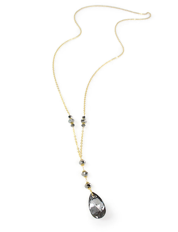 Long gold necklace with black diamond Swarovski crystals