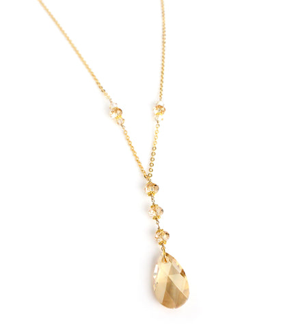 Long 18K gold necklace with Golden Shadow Swarovski crystals