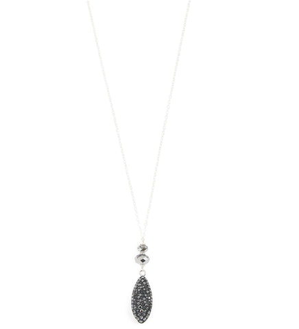 Long silver necklace with Black Silver Night Swarovski pavé pendant and crystals