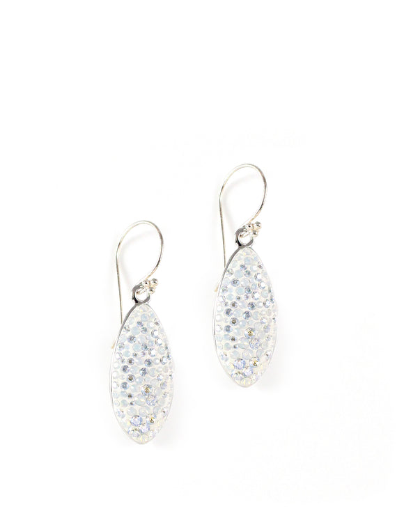 Silver earrings with white crystal pavé drops