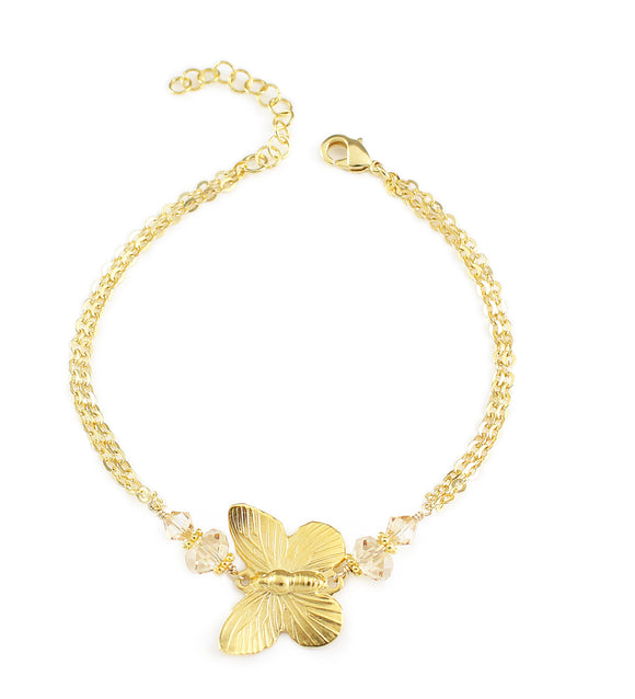 Gold butterfly bracelet with golden shadow Austrian crystals