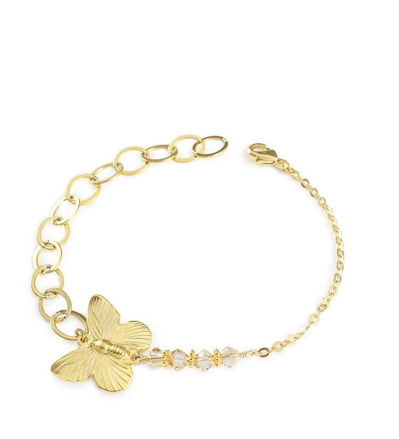 Gold butterfly bracelet with Golden Shadow Austrian crystals 