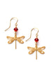 Gold dragonfly earrings with Scarlet Red Swarovski crystals