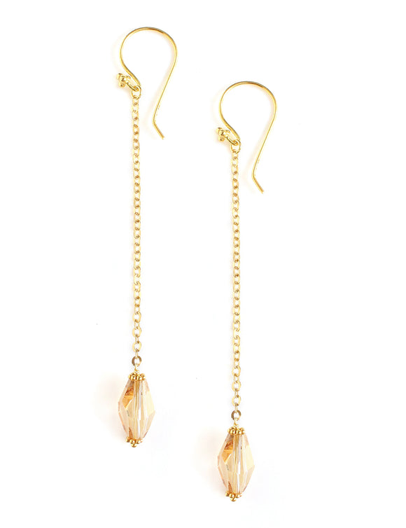 Gold dangle earrings with Golden Shadow Swarovski crystals