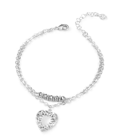 Silver double-chain heart bracelet with black diamond Swarovski crystals