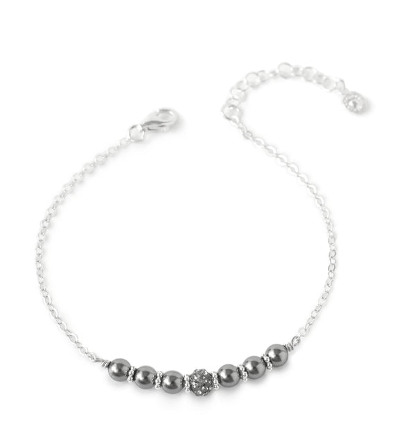 Dige Designs silver bracelet with grey Swarovski pearls and pavé