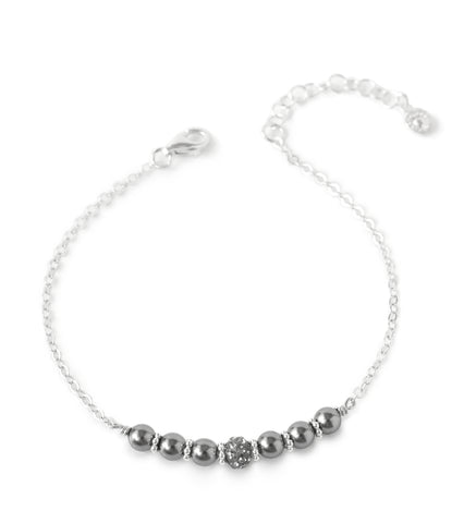 Silver bracelet with dark grey Austrian pearls and pavé crystal