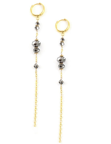 Black diamond Swarovski crystal gold hoop earrings