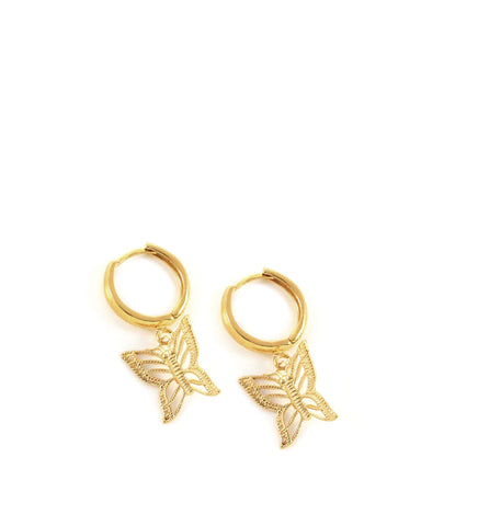 18K gold plated huggie hoop earrings with butterflies