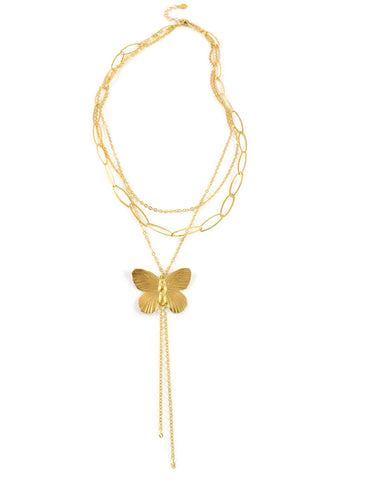 Dige Designs short triple chain gold butterfly necklace