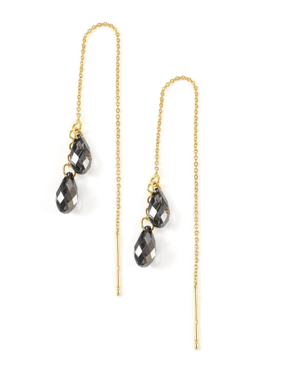 Black diamond Austrian chain threader earrings