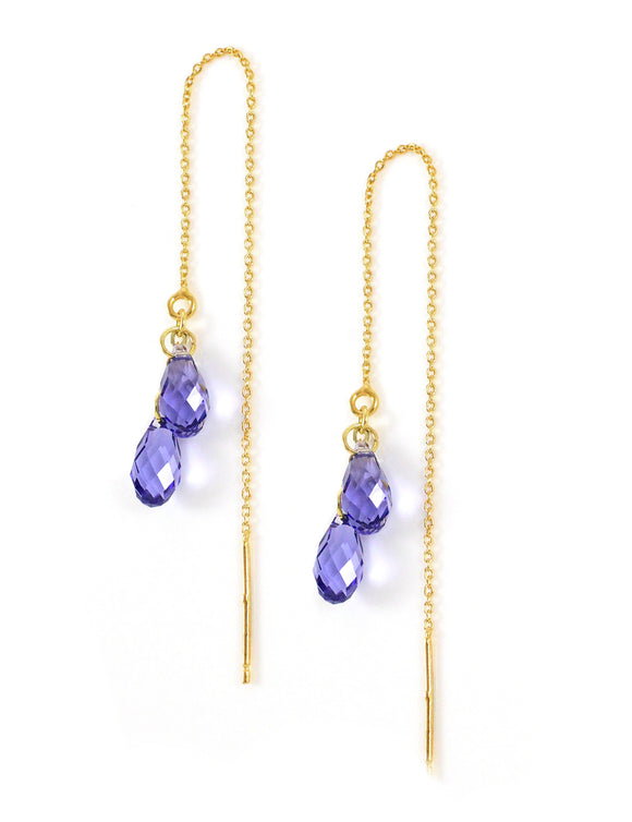 Threader chain earrings with Tanzanite Austrian crystal drops