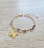 Double chain gold plated butterfly bracelet with Black Diamond crystals