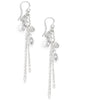 Long-length rhodium plated earrings with Swarovski crystal drops and swirl coins