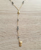 Gold seashell Y necklace with Black Diamond Austrian crystals