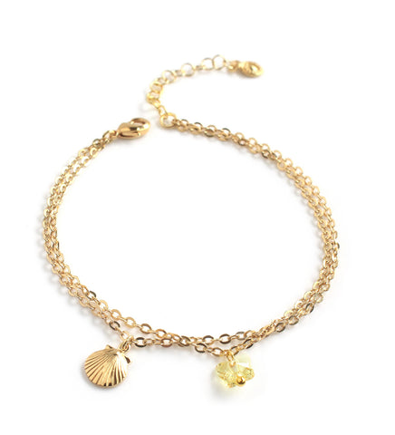 Dige Designs gold seashell bracelet with Swarovski crystal butterfly