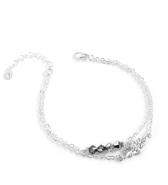 Silver double chain bracelet with Black Diamond Austrian crystals
