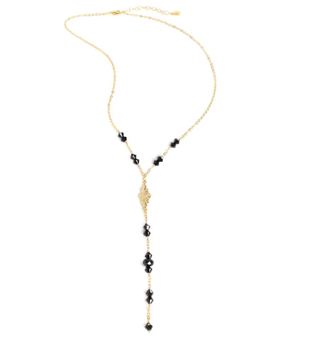 18K gold plated Y necklace with black Swarovski crystals