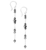 Long-length silver plated earrings with "Black Silver Night" Swarovski crystals and pearls
