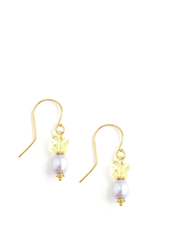 Dige Designs light blue pearl earrings with Austrian butterfly crystals