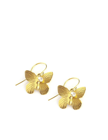 Dige Designs gold butterfly earrings with Swarovski crystals