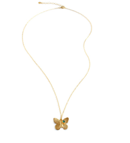 18K gold plated butterfly necklace with an emerald crystal charm