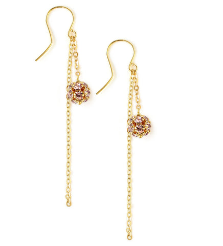 18K gold plated dangle earrings with "Light Amethyst" Swarovski crystal balls