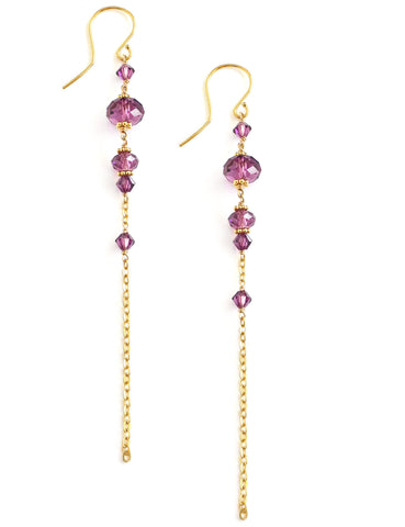 Gold earrings with amethyst Swarovski crystals