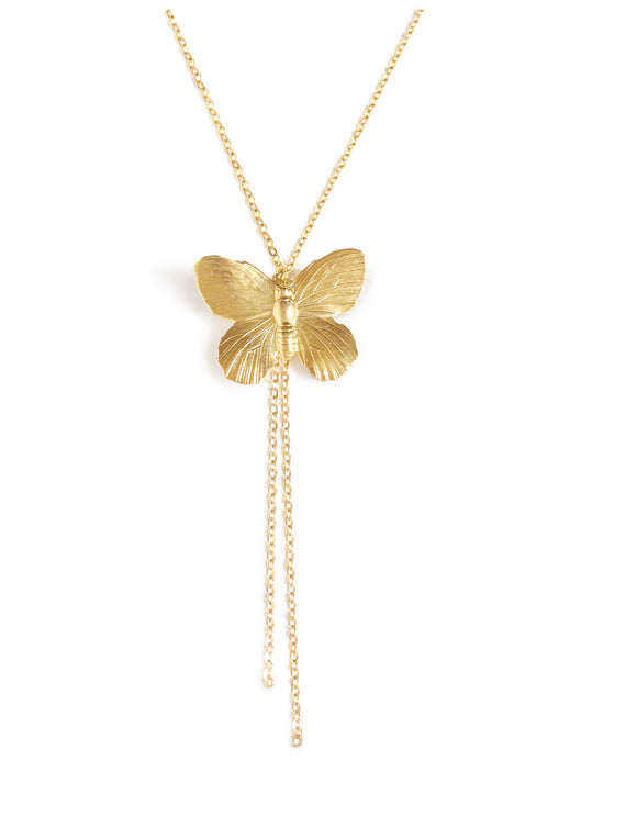 Medium-length 18K gold plated butterfly Y-necklace